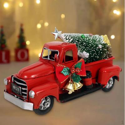 Christmas Red Truck Decor Ornaments Vintage Style Farmhouse Decorative Pickup Model for Office