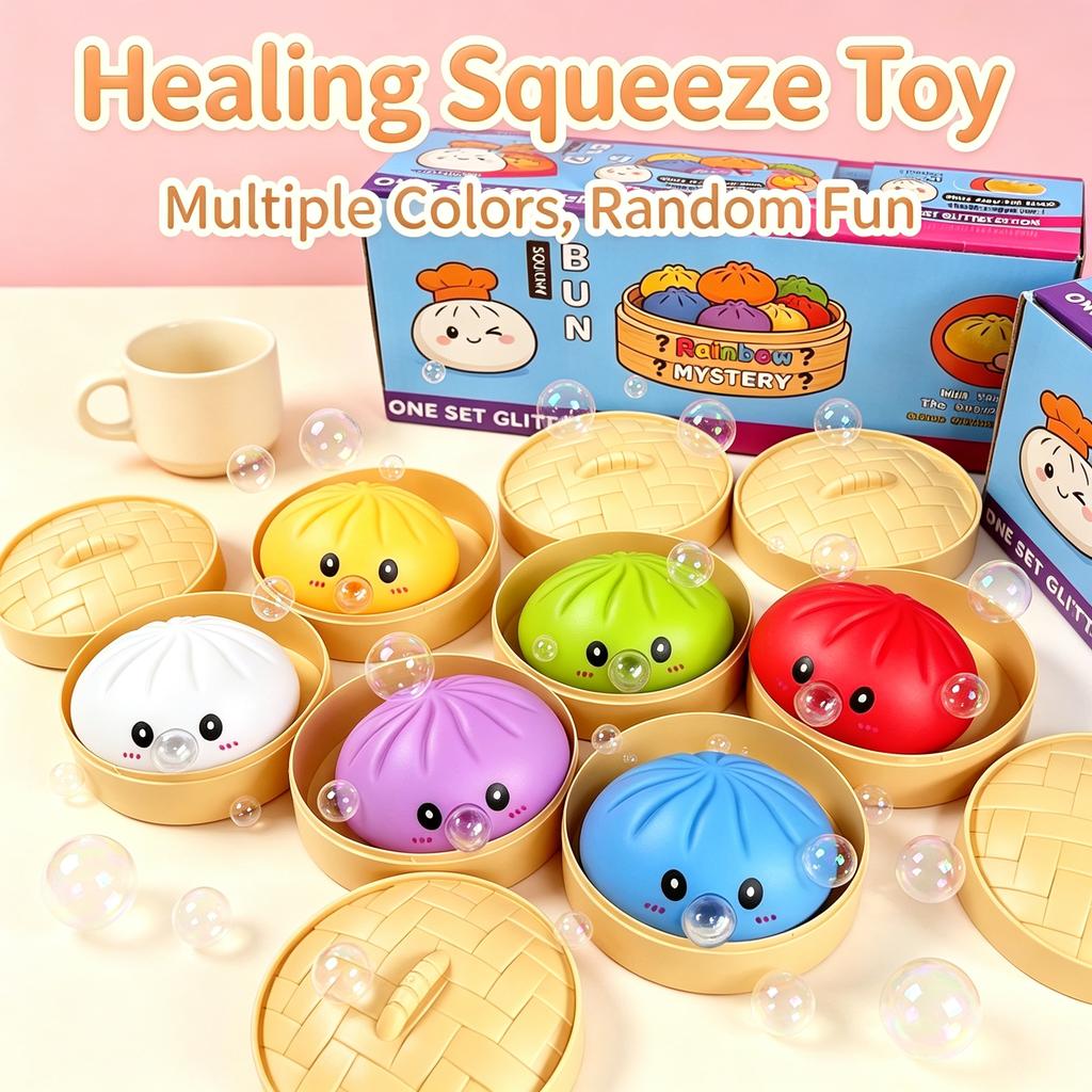 Dumpling Squishies Blow Bubbles Toy Dumpling Squishies Set with Steamer New Bubble-Blowing Squishies, Stretchy Fidget Sensory
