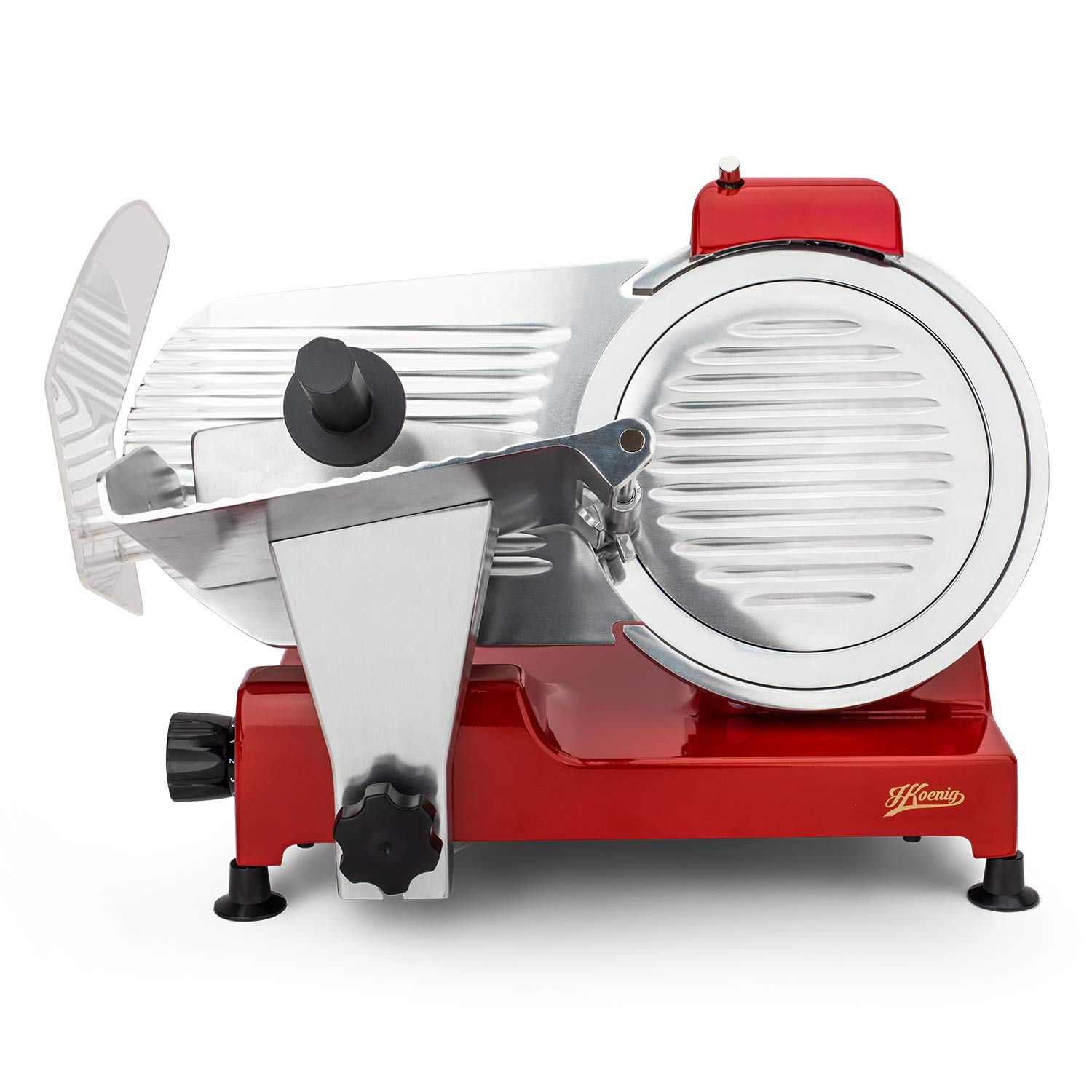 Petite Trancheuse Professionnelle, Lame Italienne, 25 cm, 282 RPM, Réglage de l'Epaisseur de Coupe, 240 W, Aluminium, Rouge. H.Koenig_MSX254