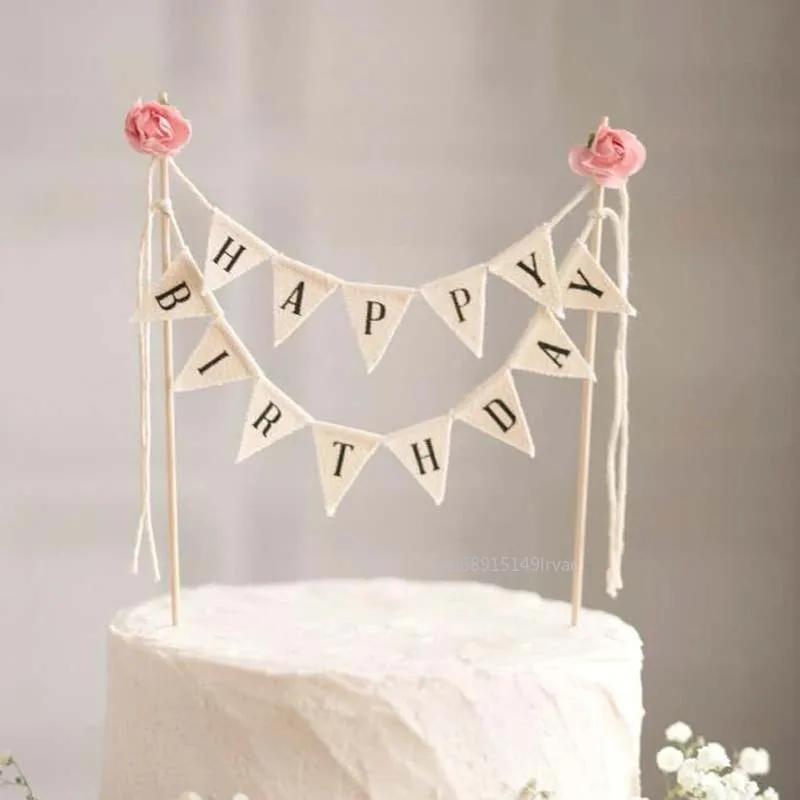 Birthday Cake Flag Topper Baking Decor Happy Party Birthday Decor With Letter Creative Cloth Birthday Flags DIY Cake Decor