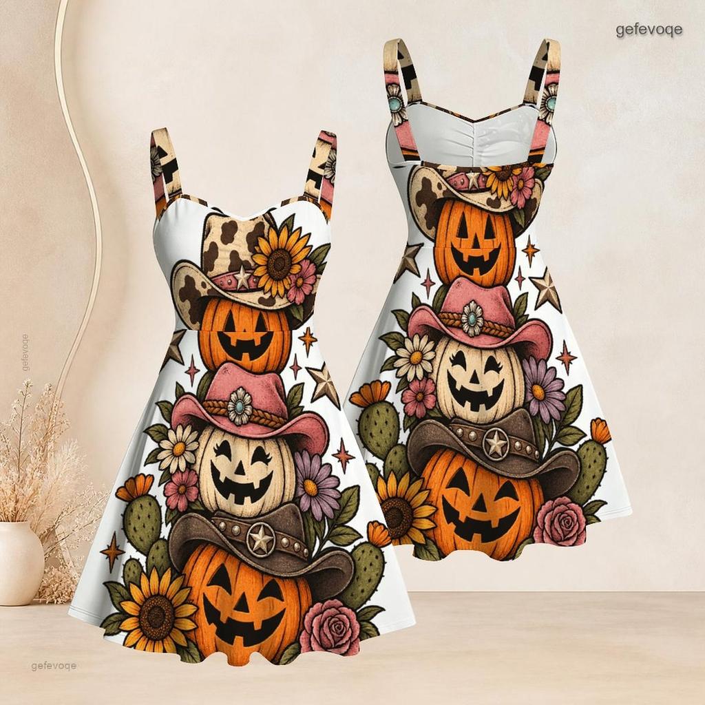 Women Plus Size Spaghetti Strap Off Shoulder Dress Witchy Potion Bottle Floral Crystal Moon Print Swing Dress