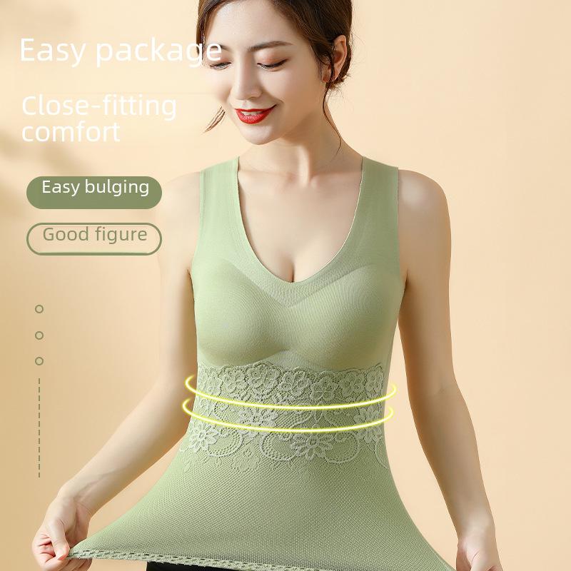 Women's Fleece Warm Vest with Chest Pads, Slim Fit Lace Suspenders, Cold-Proof Thermal Underwear