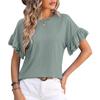 Women's Clothing European and American Spring and Summer New Solid Color Round Neck Lotus Leaf Sleeve Short Sleeve T-shirt Top