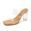 2025 new summer high-heeled slippers for women's summer outer wear new one-word with transparent sandals for women's thick-heeled sandals for women