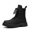 New Fashionable British Style Thick Sole Mid Top Boots for Men's Lace Up Boots Classic Black High Top Comfortable Outdoor Shoes