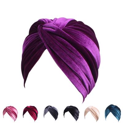 Turban Cap Solid Color Cross Shape Lady Stretchy No Brim Indian Turban Hat for Spring Autumn Winter