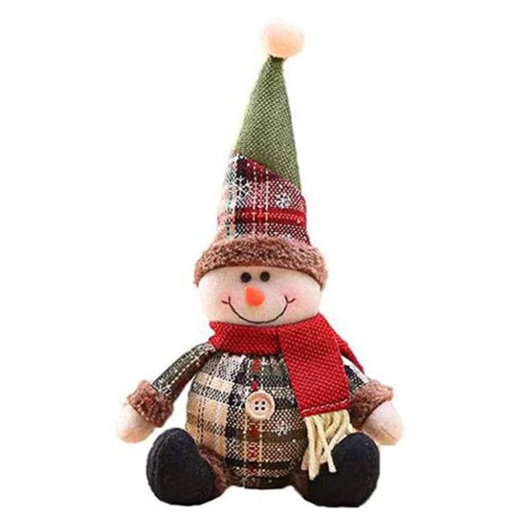 Plaid Button Christmas Snowman & Reindeer Plush Ornament