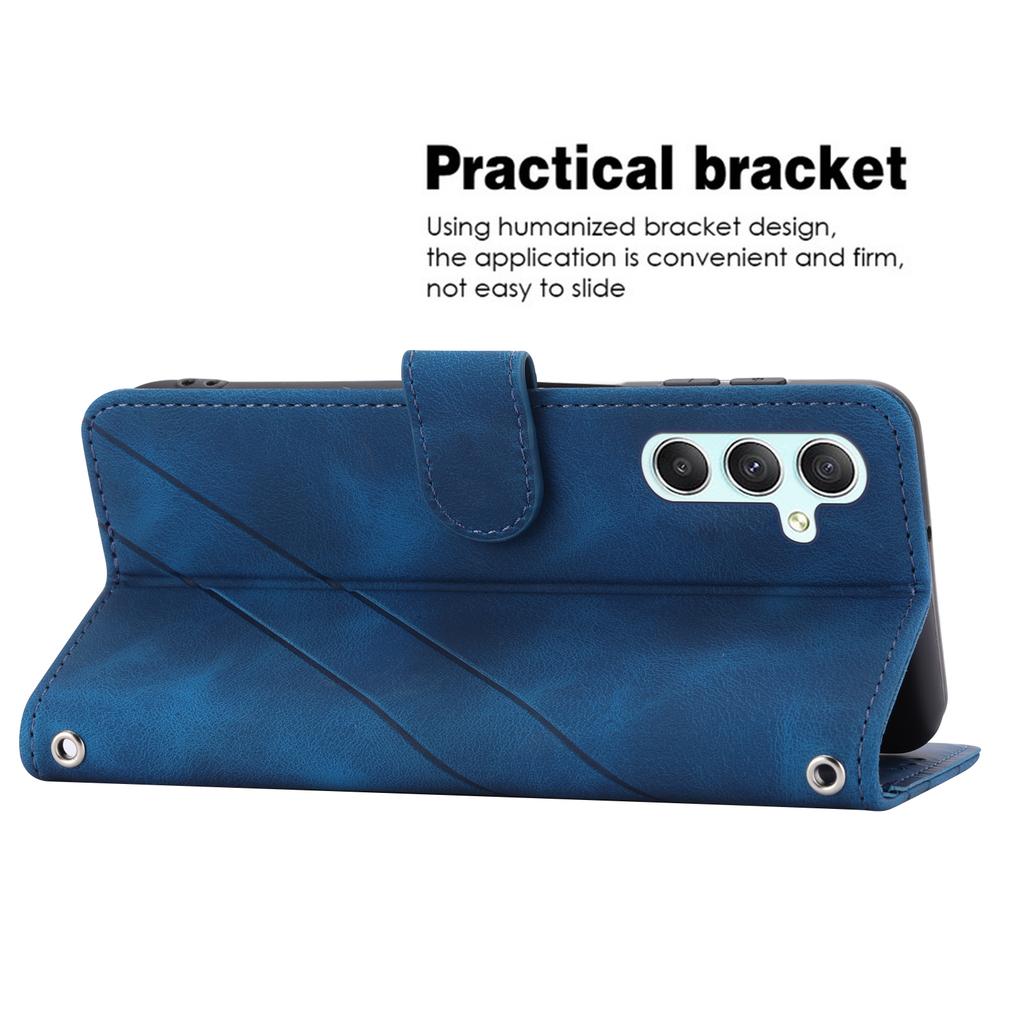 For Samsung Galaxy S24 Case Imprinted Line Wallet Phone Cover with Handy Strap