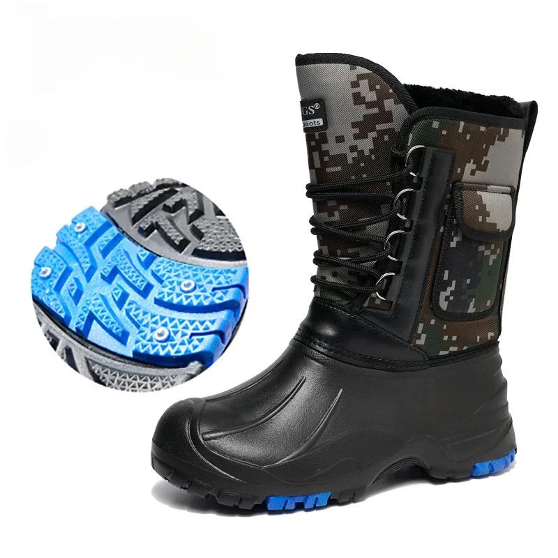 

Мужские ботинки 2024 года, зимние водонепроницаемые снегоступы со стальными шипами, мужские новые стильные туфли для рыбалки и утолщенные кашемировые мужские туфли 46 зелёный