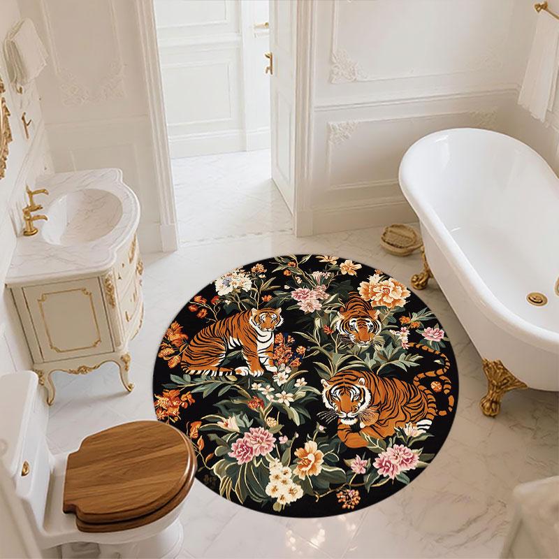 Tiger pattern round rug,Carpet Rug for Living Room Bedroom Playroom ,Non-slip Floor Mat,Holiday Gifts and Birthday Gifts.