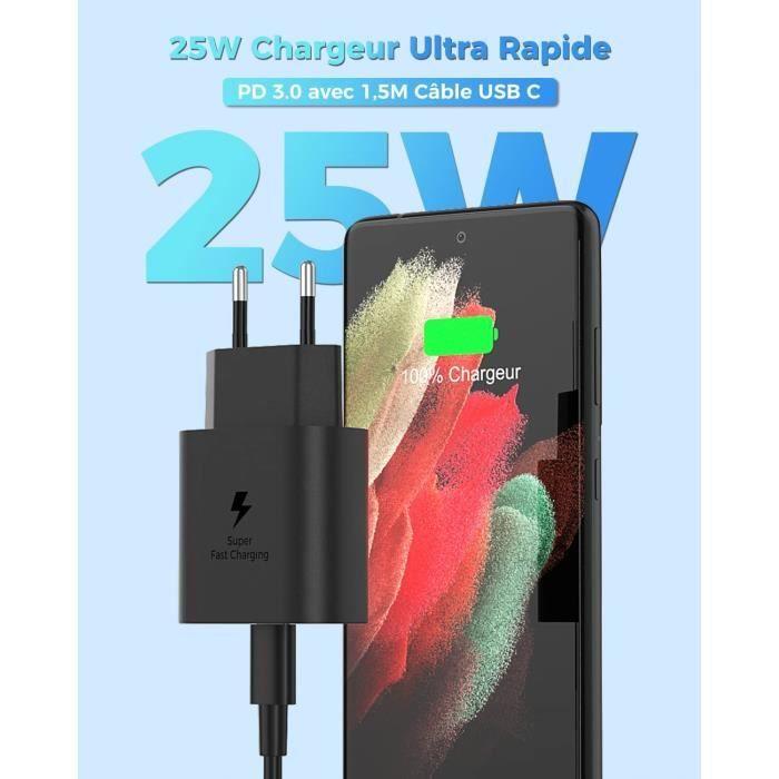 Chargeur USB C - Samsung - 25W - Ultra Rapide - 1.5M - Compatible avec Galaxy A/S Series