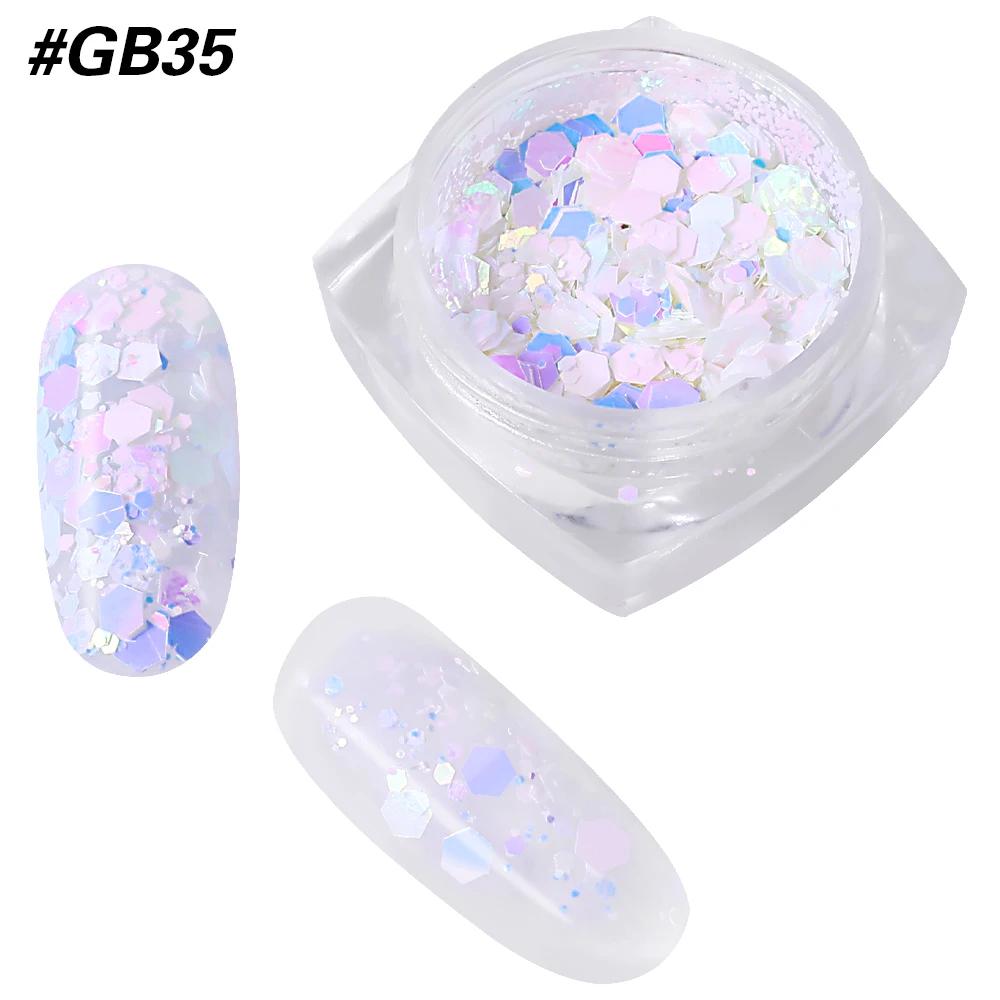 3D Glitzernde Nagelpailletten Laser Gemischtes Nagelglitzer Sechseckige Flocken Pulver Pailletten Schimmernde Bunte Nagel Flocken DIY Nageldekoration