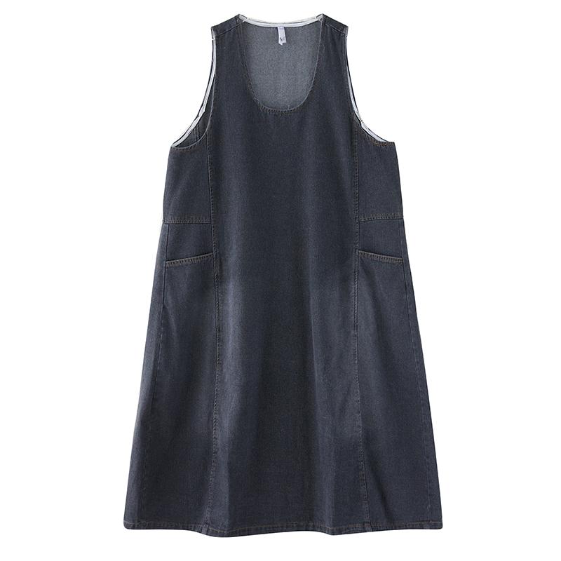 DIMANAF Women Plus Size Denim Dress Sleeveless Maxi Long Dress Cottton Vintage Loose Casual Dresses