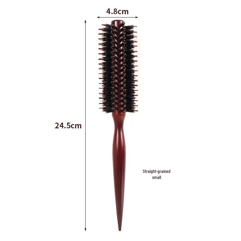 Children's Pig Bristle Round Hair Brush – Wood Handle, Curling Comb, Scalp Massage & Volume Styling for Boys