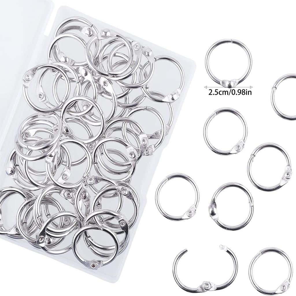 50 Pcs Silver Metal Binder Rings Loose Leaf Office Book Index Card Keychain Key Rings for School Home Office Organization