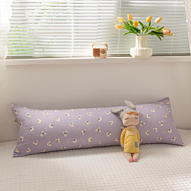 100% Cotton Double-Layer Gauze Long Body Pillow - Comfortable Leg-Hugging Side Sleeper Pillow