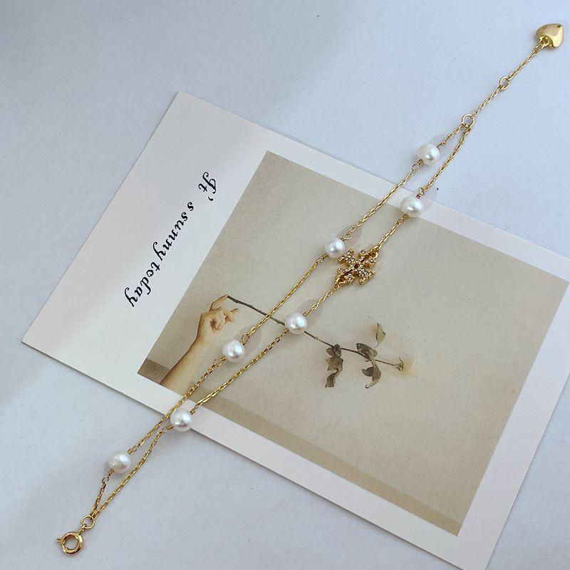 European & American Fashion Luxury Double Layer Bracelet with Rhinestones, Freshwater Pearls, and English Letter Charms for Women