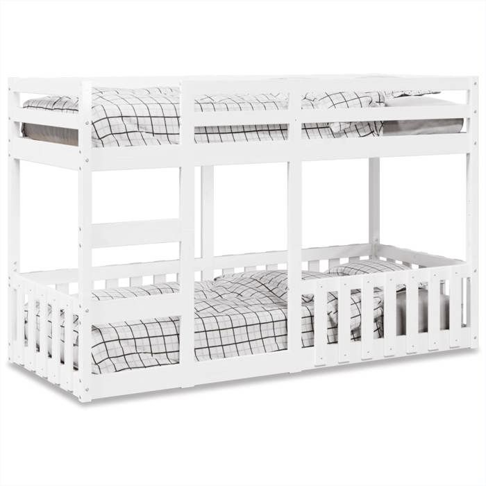 VidaXL Lit superposé Blanc 75x190 cm Bois de pin massif, cadre de lit superposé bas, meubles de chambre à coucher, cadre de 3308596