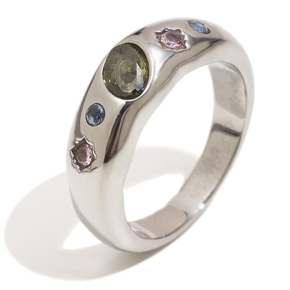 

E.B.belle Green Zircon Sun Pattern Ring Stainless Steel Classic Style Creative Personalized Tarnish Free Jewelry for Women 8 срібний