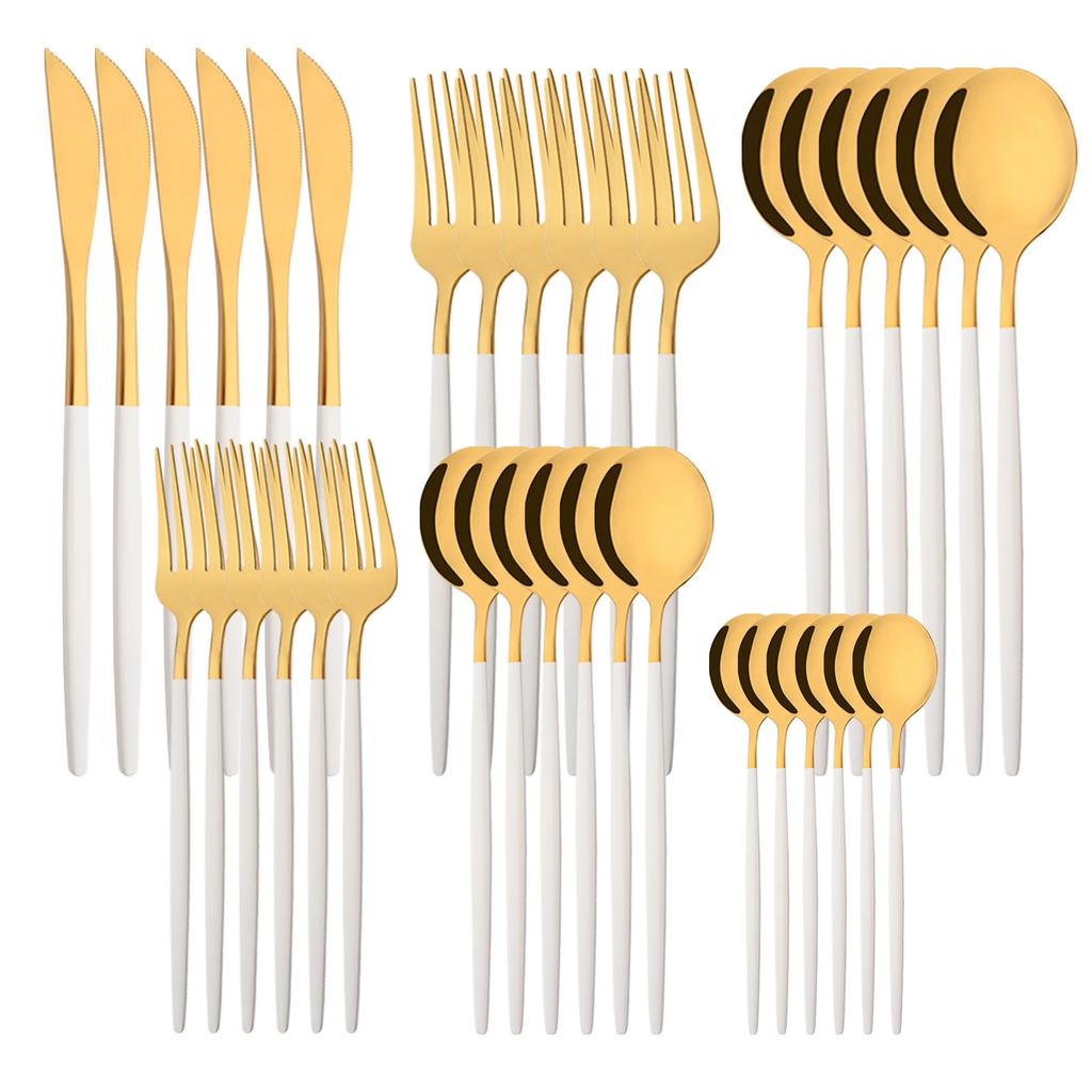 36Pcs Dinnerware Set Stainless Steel Tableware Set Black Gold Flatware Knife Fork Dessert Spoon Luxury Western Cutlery Set