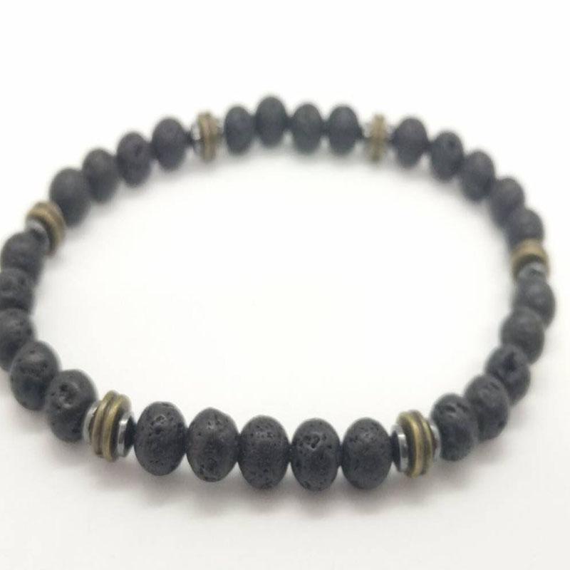 Mens Beaded Black Onyx And Green Plated Hematite Spacers With Wooden Beads 6mm Matte Mat Black Bracelet