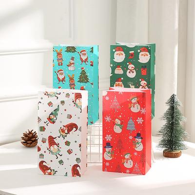 8pcs New Christmas Themed Candy Biscuit Bag Santa Claus Reindeer Snowman Cute Pattern New Year's Party Home Decor Packaging Bag