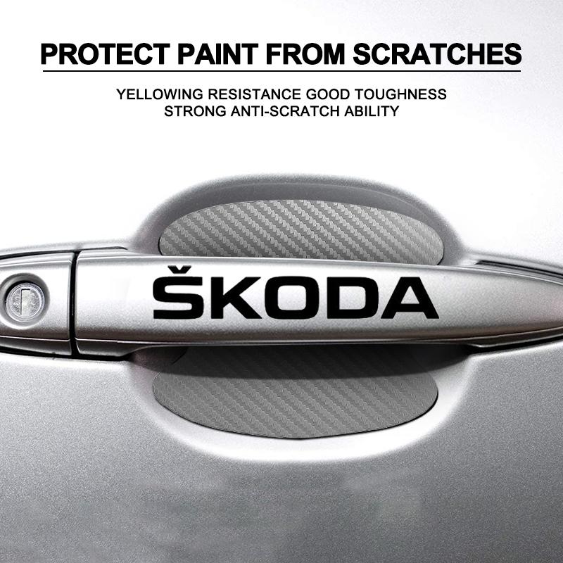 8pcs Car Door Sticker Carbon Fiber Scratches Auto Handle Protection Film for Skoda Superb Octavia Kodiaq Yeti Rapid Karoq Fabia Kamiq Enyaq Vis