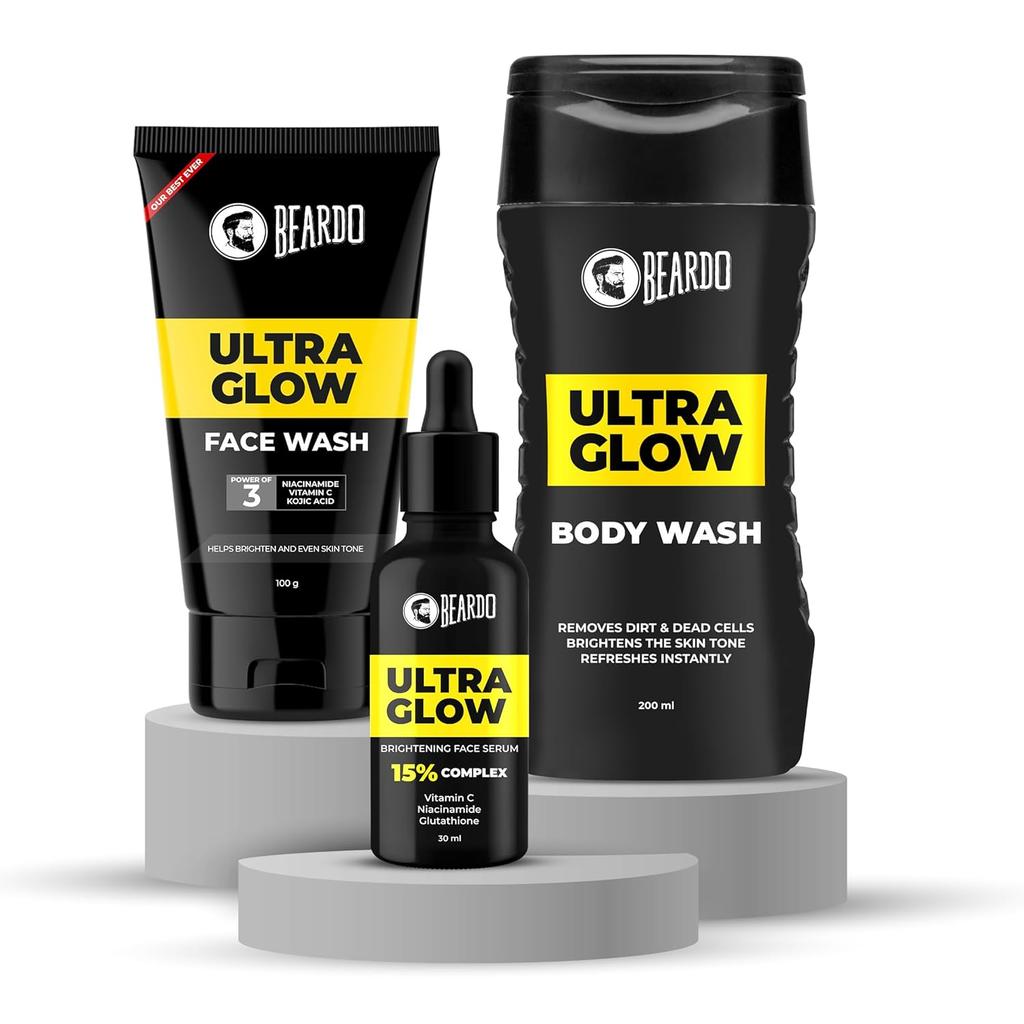 Beardo Alpha Glow Up Kit For Men Bodywash Face Serum Facewash Combo Hydrating Brightening Skincare Set Pack Of 1