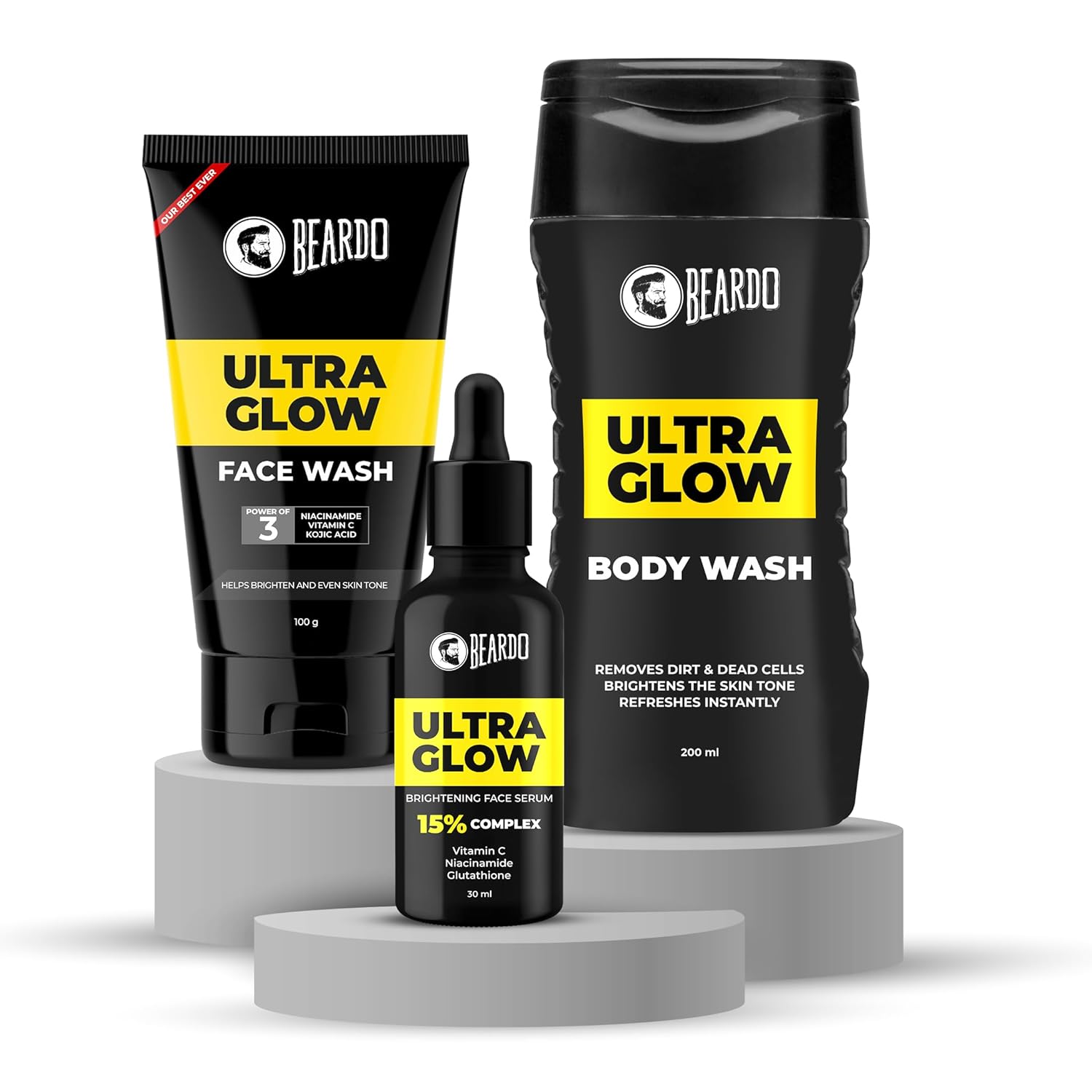 

Beardo Alpha Glow Up Kit For Men Bodywash Face Serum Facewash Combo Hydrating Brightening Skincare Set Pack Of 1