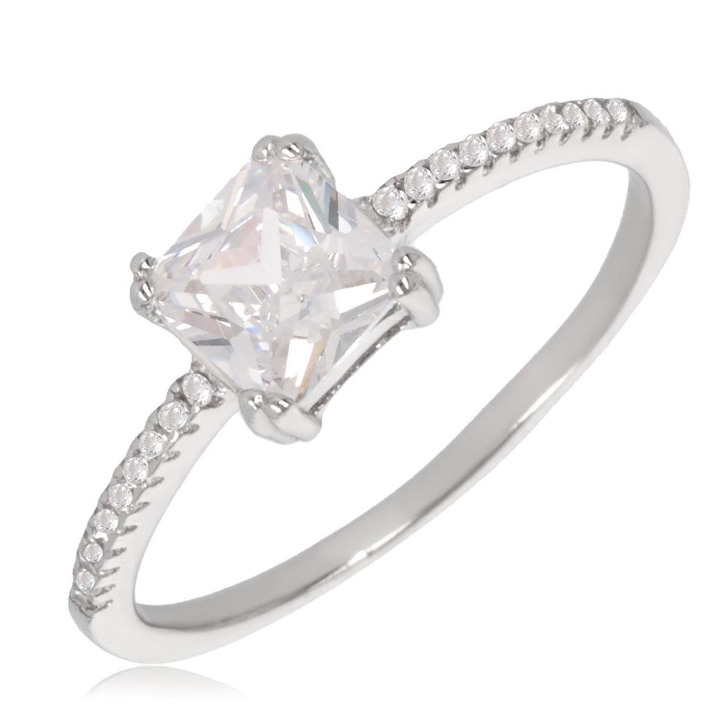 Silver Ring 'Sissi' White Silvery Rhodium - 6x6 Mm