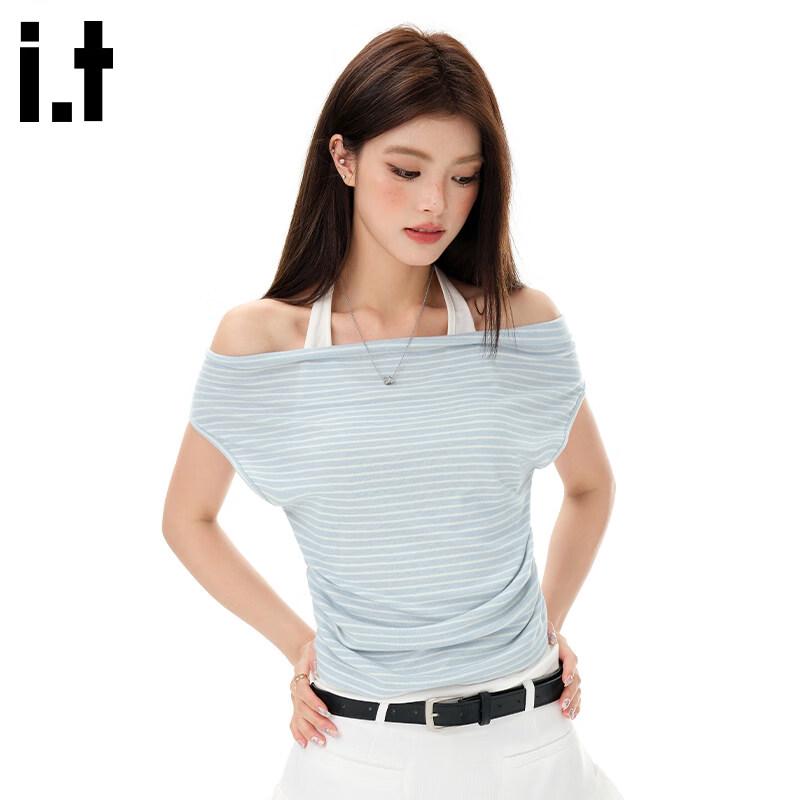 Women s Striped Halter Vest Fake Two-Piece T-Shirt XL