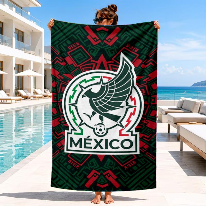 Mexico Football Crest Beach Towel, Quick-drying, Easy to Care for, Suitable for Both Fitness and Beach Vacations,Sports Essential