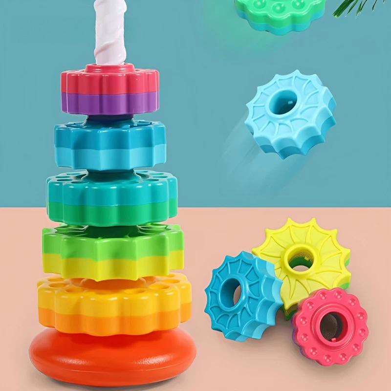 Montessori Rotating Rainbow Tower Baby Stacking Puzzle Toys Safety and Environmental Protection Colored Children's Toys