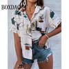Elegant Women's Blouses Red Maple Leaf Short Sleeve Lapel Shirts Casual Vintage Button Summer Beach Simple Fashion 3D Print Tops