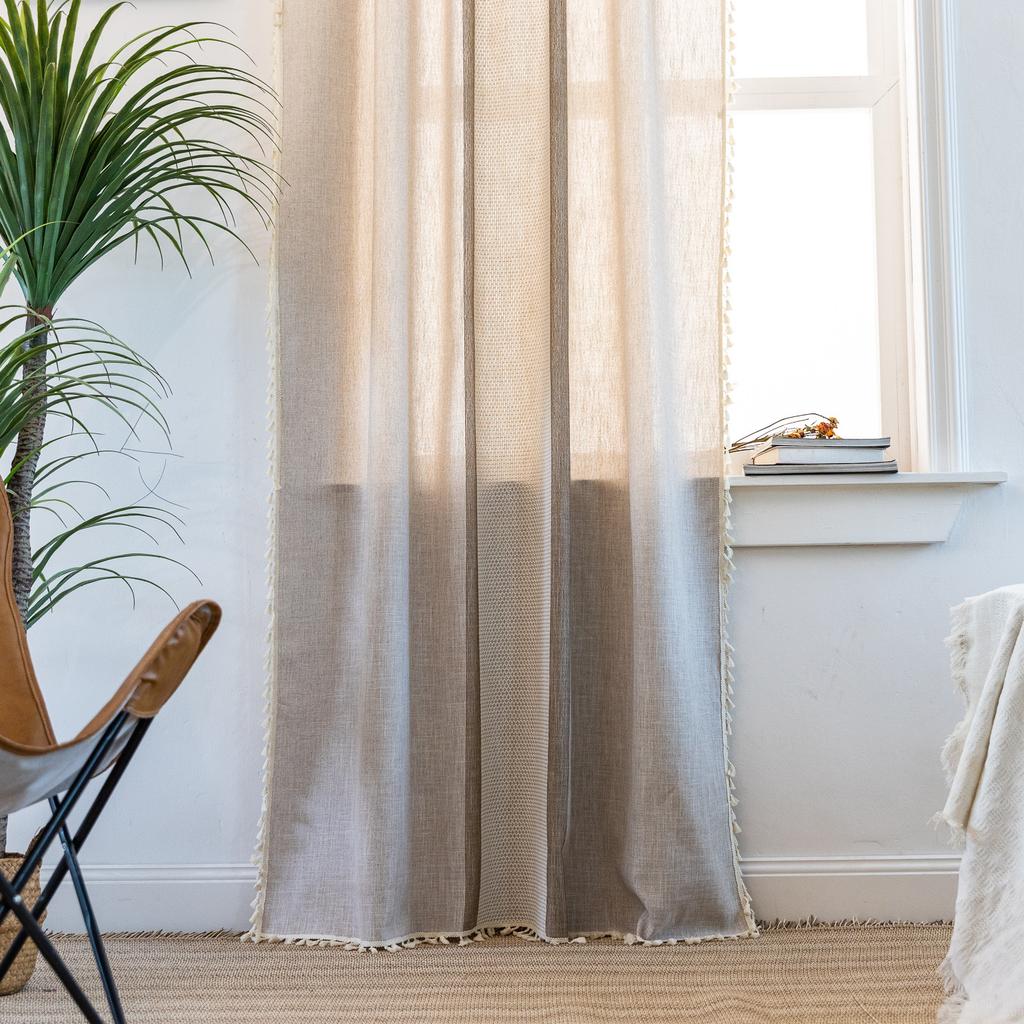 Finished Curtains American Country Living Room Semi-Blackout Windows Geometric Stripes Coffee Kitchen Curtains