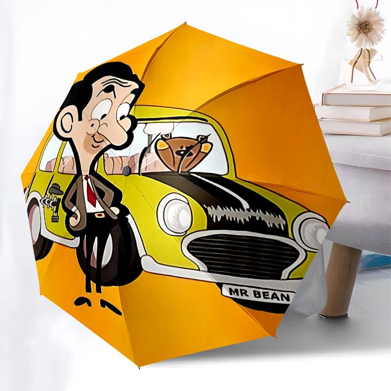 Paraguas de Viaje Temático de Mr. Bean - 8 Varillas, Apertura y Cierre Automáticos, Diseño Plegable Portátil, Paraguas Compacto y Elegante Adecuado para Exteriores