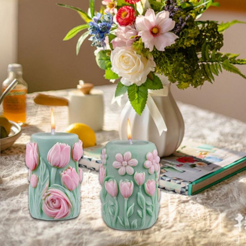 Flower Embossed Cylinder Shape Silicone Molds for Epoxy Resin Making Candle Soap Heat Resistant Floral Silicone Mould