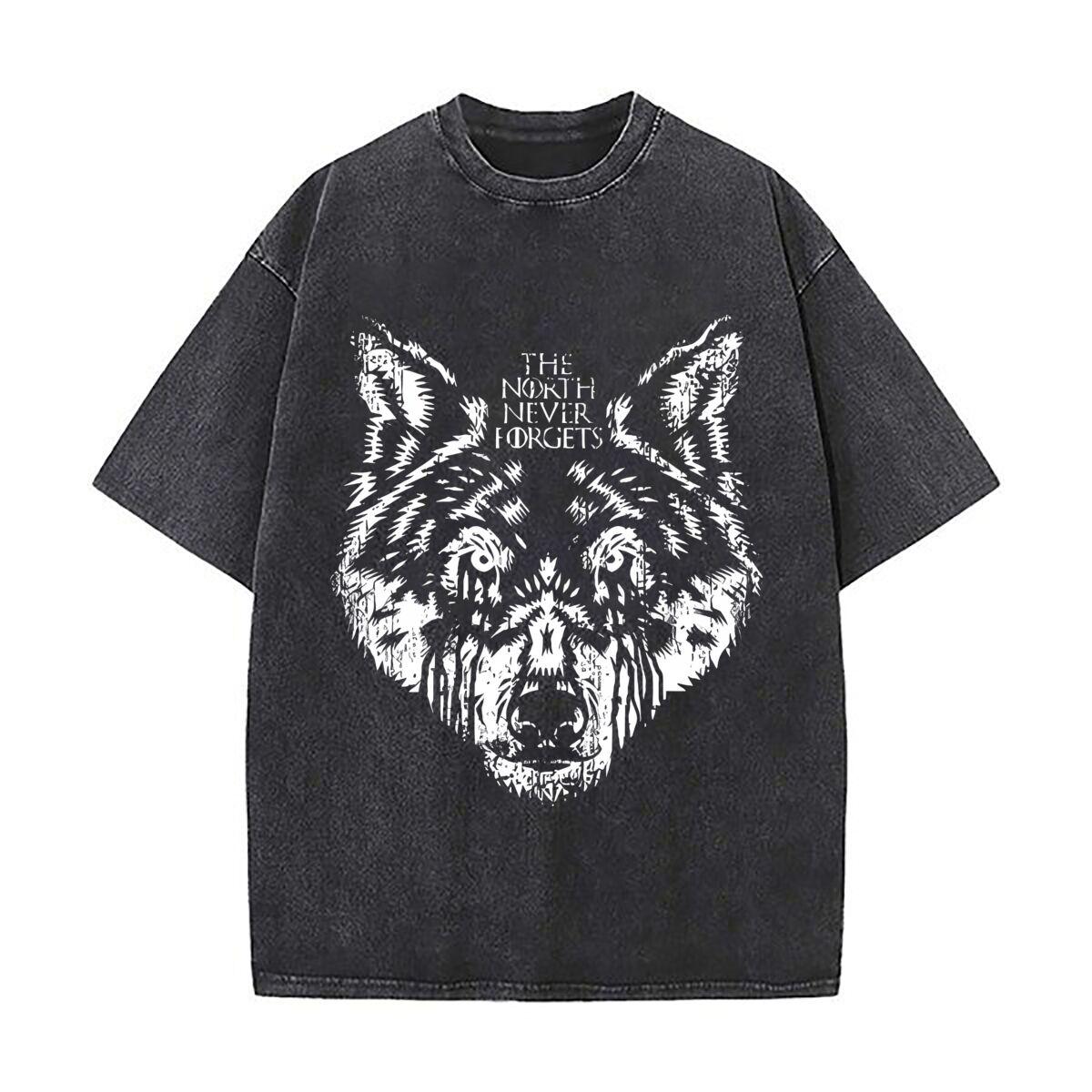 

Wolf Silhouette Wildlife Themed Art Loose Solid Distressed T Shirt American Casual Crew Neck Top S