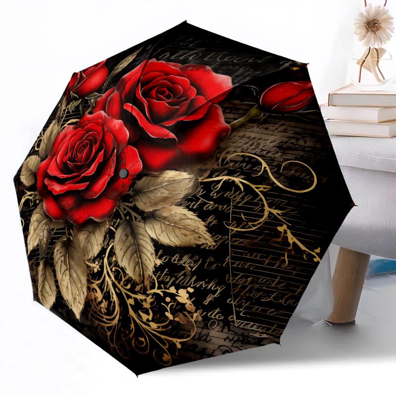 Blumiges Verziertes Rahmen Design Außen Automatischer Regenschirm Einziebares Design mit 8 Speichen Langlebigkeit Leicht Perfektes Geschenk für Freunde Familie