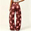 Women's Casual Loose Fit Star Print Curved Wide Leg Pants for Everyday Wear
