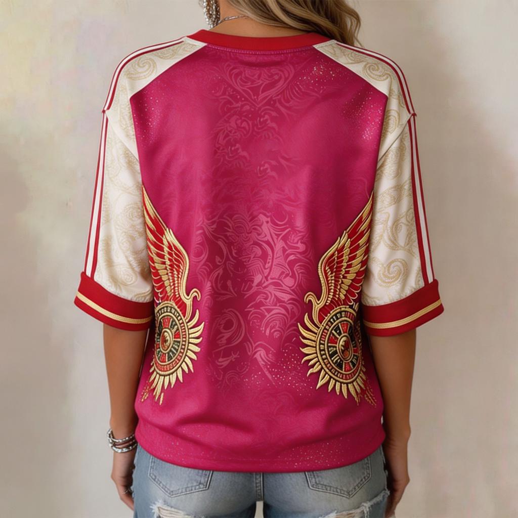 Women's Fashion Printed Round Neck Three-Quarter Sleeve Pullover Top with Mexico Soccer Graphic
