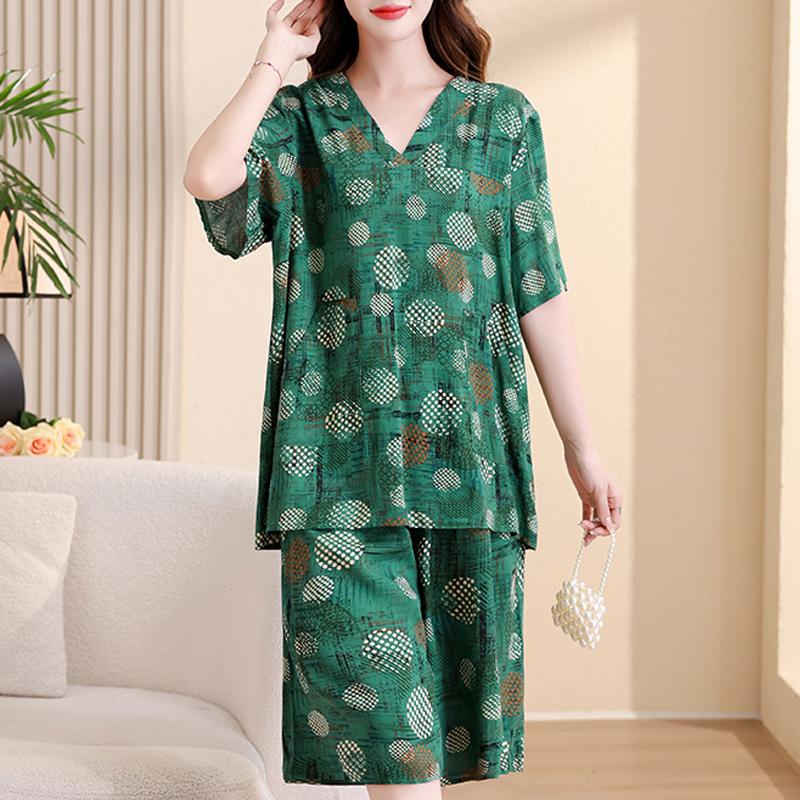 Casual Women's Two Pieces Set Summer Vintage Clothes Plus Size High Waist Pants Sets