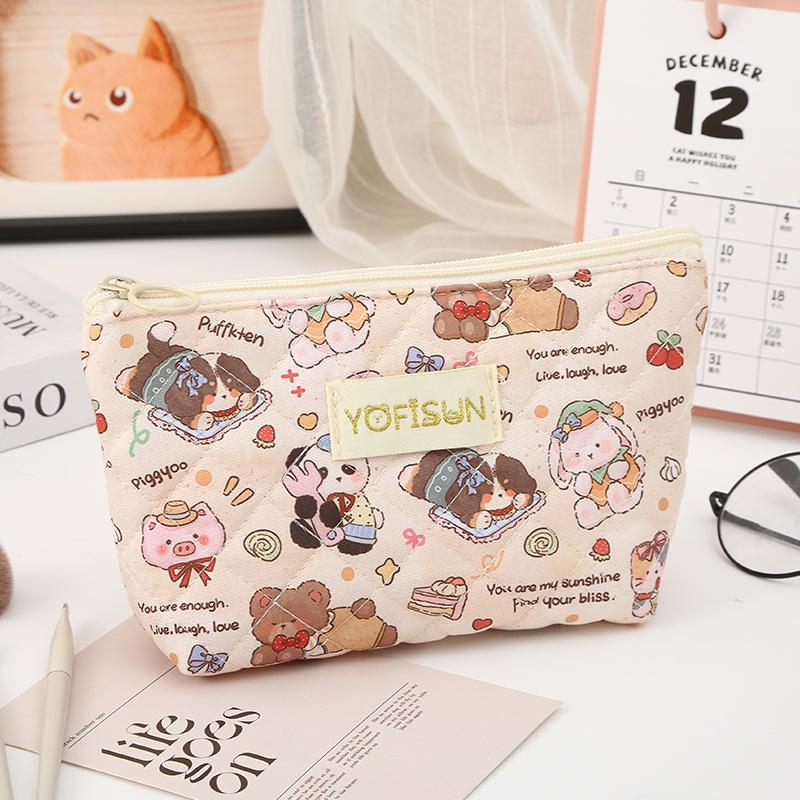 New Large-Capacity Cute Cartoon Makeup and Coin Storage Bag - High-End Quilted Portable Wash Bag for Women
