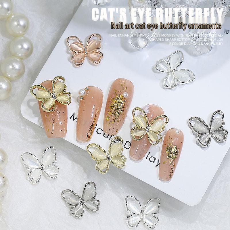 

Chic 3D Butterfly Cat Eye Nail Charms with Inlaid Diamonds - Japanese Versatile Style