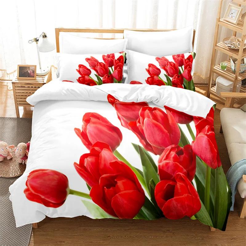 Tulip Quilt Cover 220x240 Duvet Cover Set Double bed 200x200cm 3D Flower King Bedding Sets Twin Size 3PCS 2PCS Single 140x210