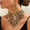 Set 2 Pezzi/Set Collana Orecchini Donna Stampa Leopardo Paillettes Scintillanti Gancio per Collana Set Orecchini Gioielli Regalo