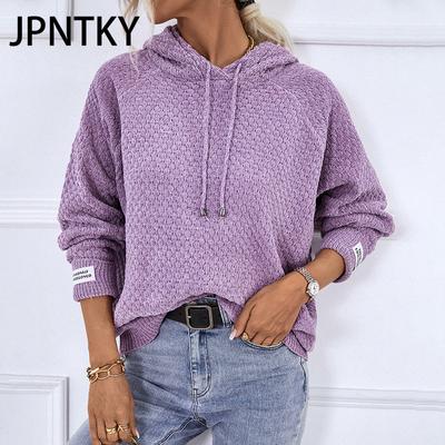 JPNTKY Damenmode Lässige Einfarbige Print Herbst Winter Langarm Kapuzenpullover Locker