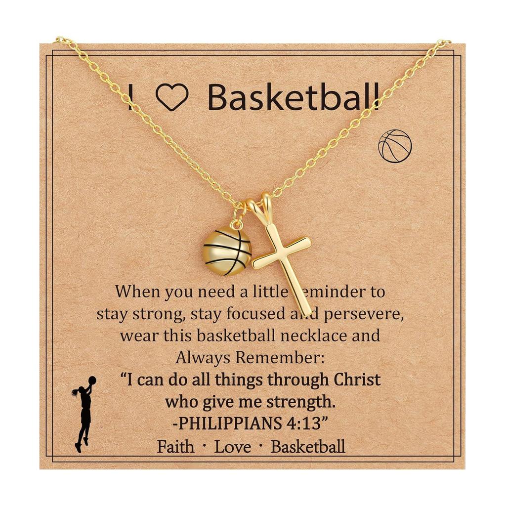 Unisex Fashion Necklace with Sports Ball Crucifix Pendant Basketball Volleyball Softball Adjustable Lightweight Copper