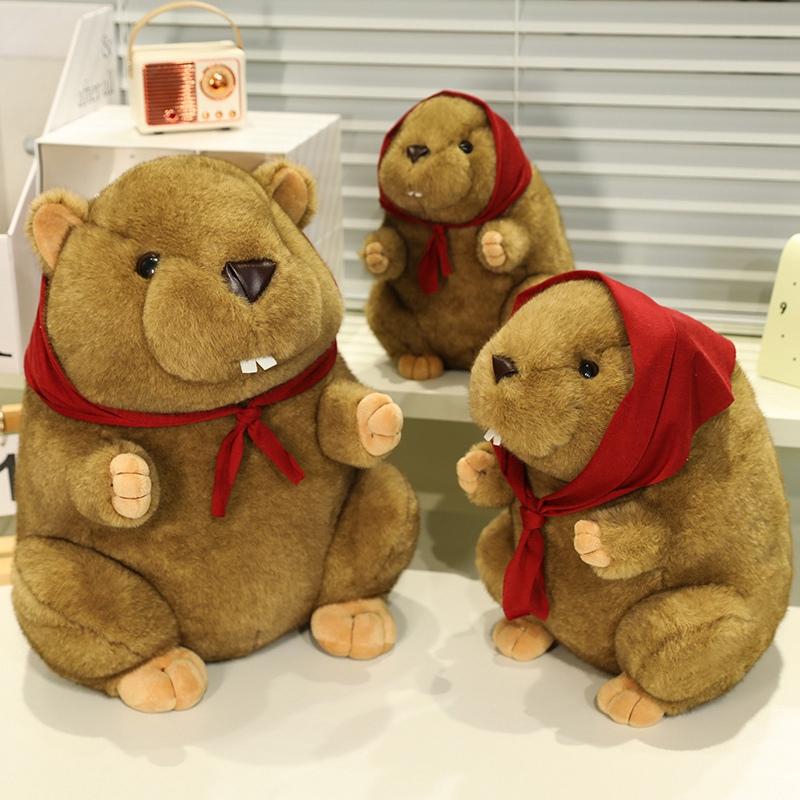 Groundhog Stuffed Plush Toys Plush Filled Animal Adorable Red Scarf Groundhog Sleeping Companion Dolls Gifts