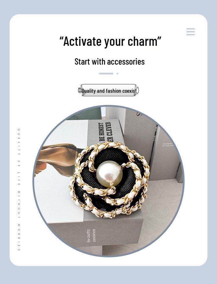 Korean Retro Camellia Pearl Chain Brooch